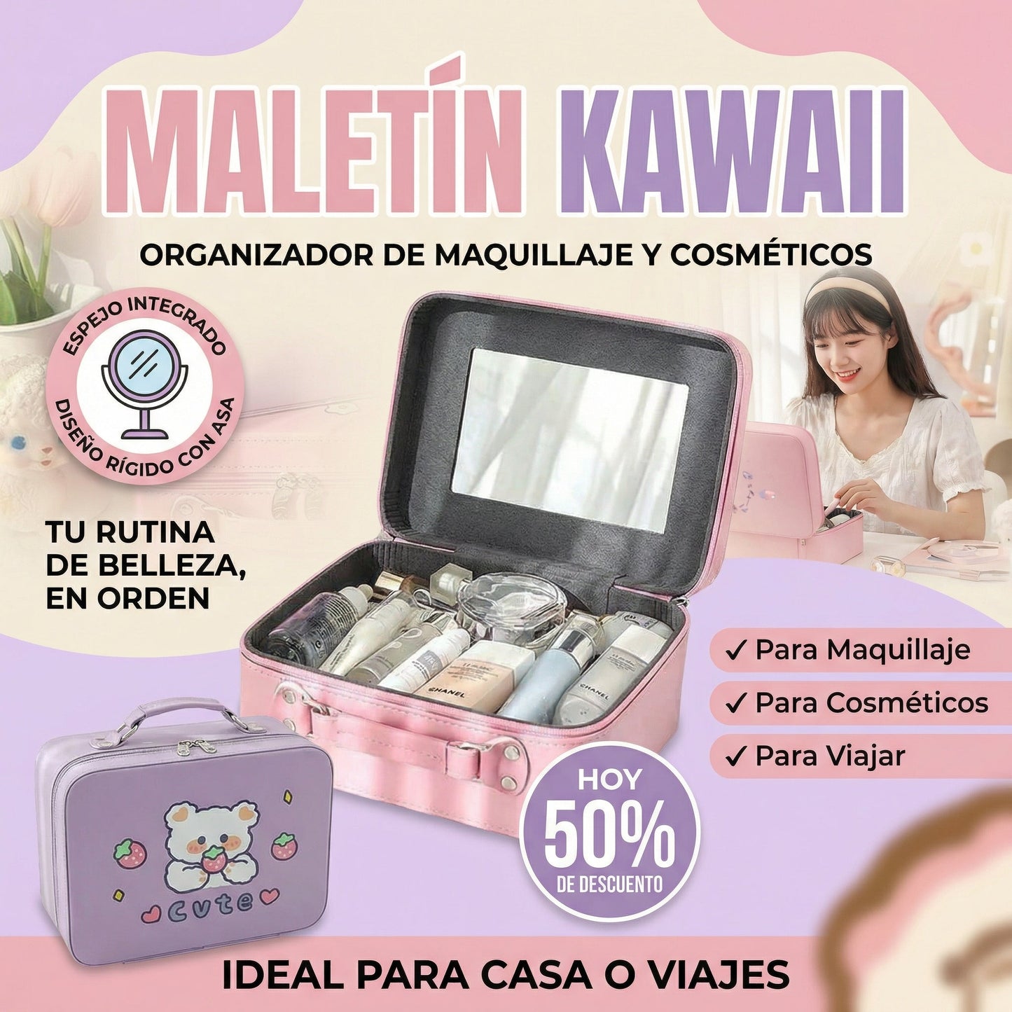 ORGANIZADOR DE MAQUILLAJE CON ESPEJO